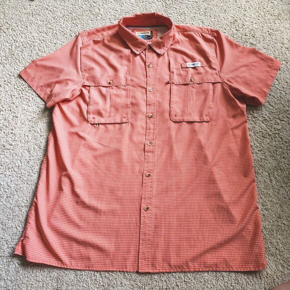 Magellan Angler Fit Shirt Mens XL Fishing Mag Wick Peach Orange Gingham Check - Picture 2 of 10